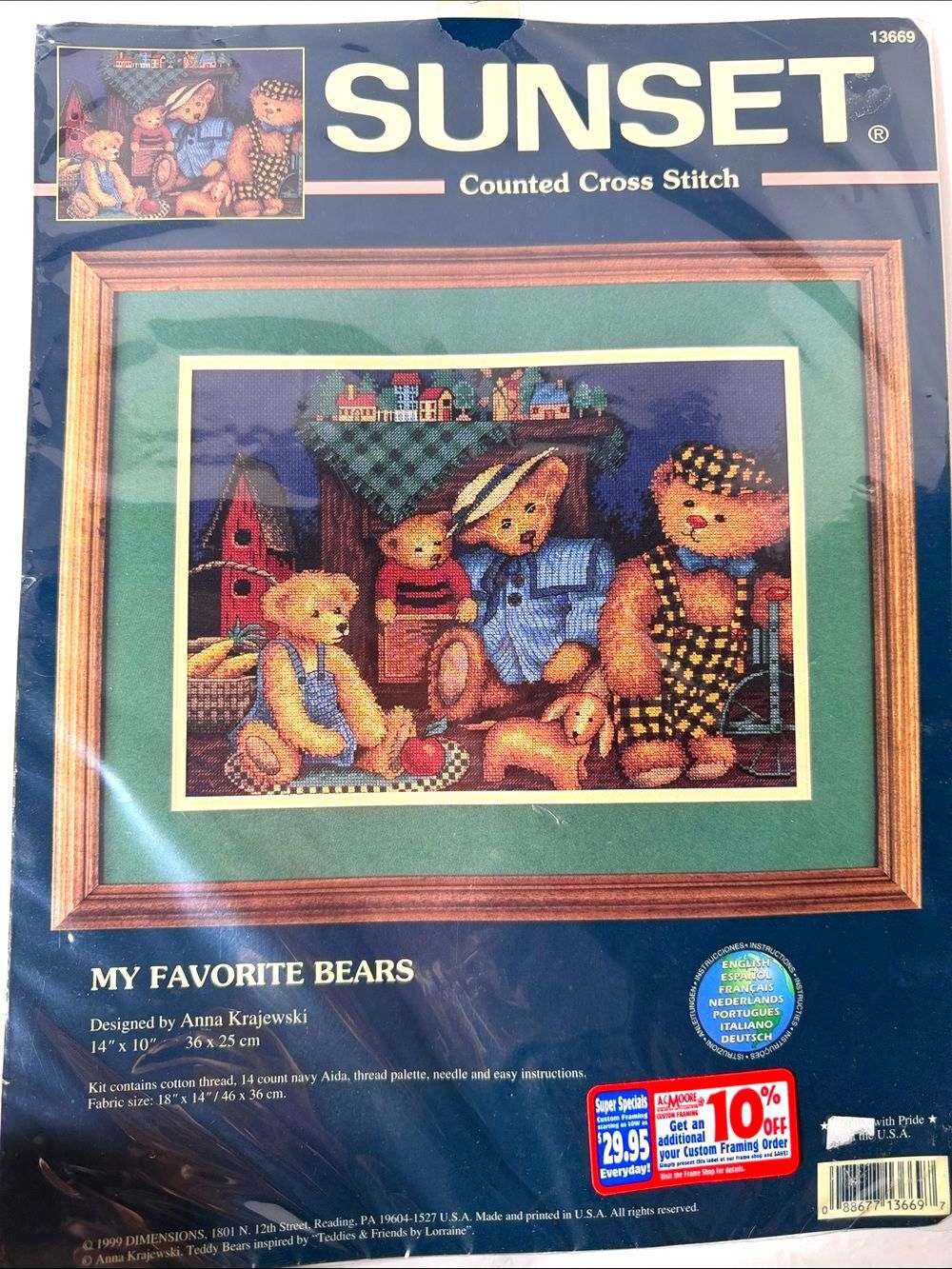VTG 1999 Sunset Counted Cross Stitch Kit My Favorite Bears 13669 Sealed USA - Picture 2 of 6